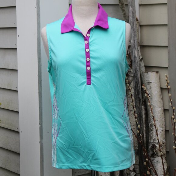 Golf America Aqua & Purple Sleeveless Polo Shirt Sz XL - Picture 1 of 8